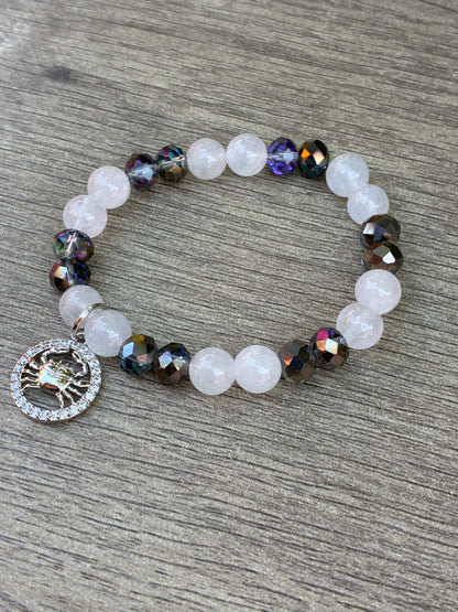 Quartz Cancer Zodiac Beaded Bracelet- Size Small