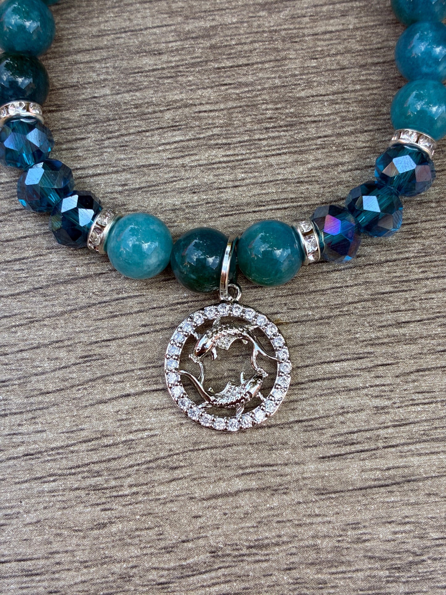 Apatite Beaded Bracelet featuring Silver Pisces Charm- Size Medium