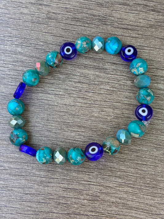 Jasper Evil Eye Protection Bracelet- Size Medium