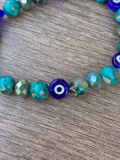 Jasper Evil Eye Protection Bracelet- Size Medium