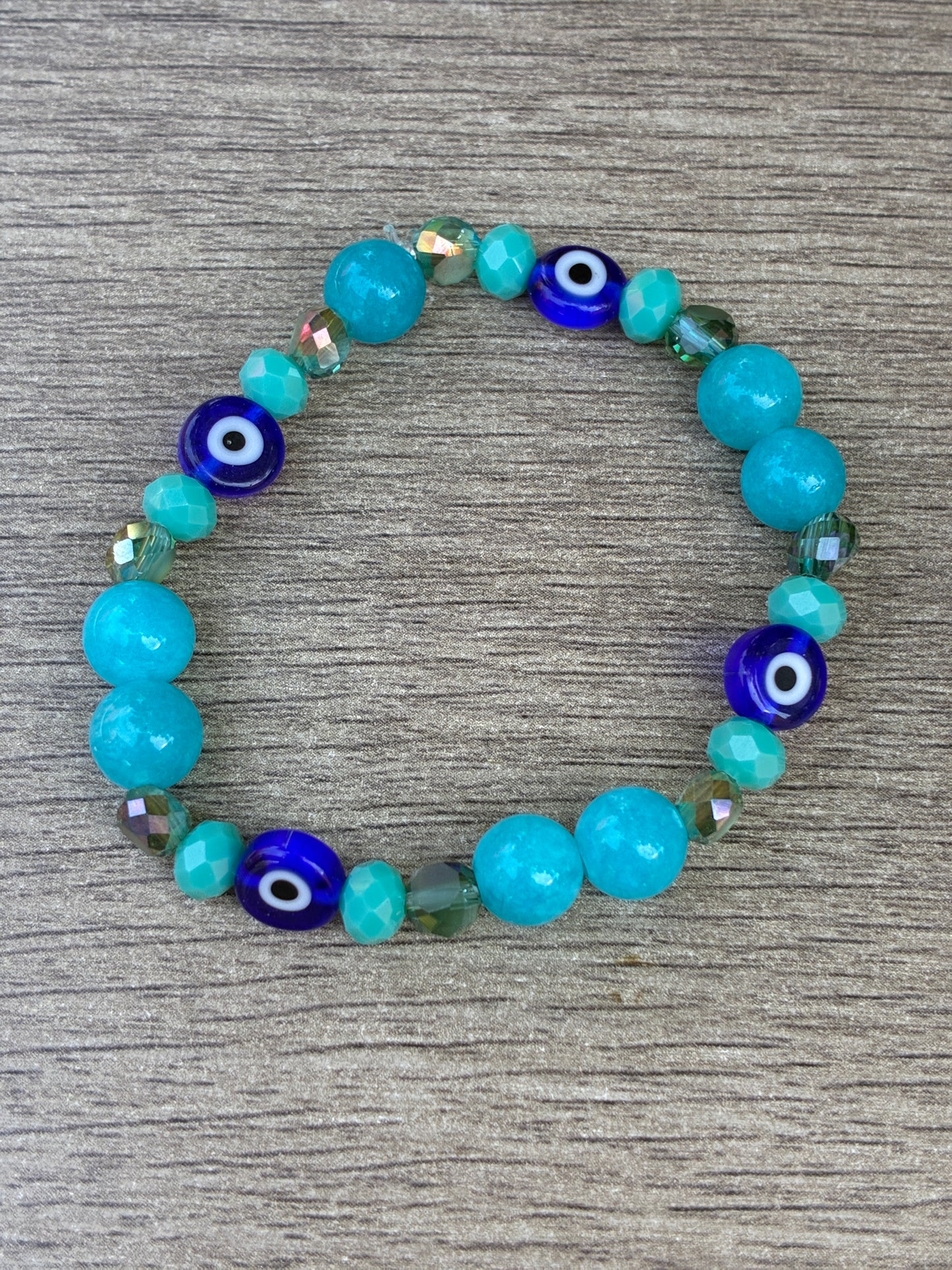 Larimar Beaded Crystal Bracelet featuring Evil Eye Beads-Size Small