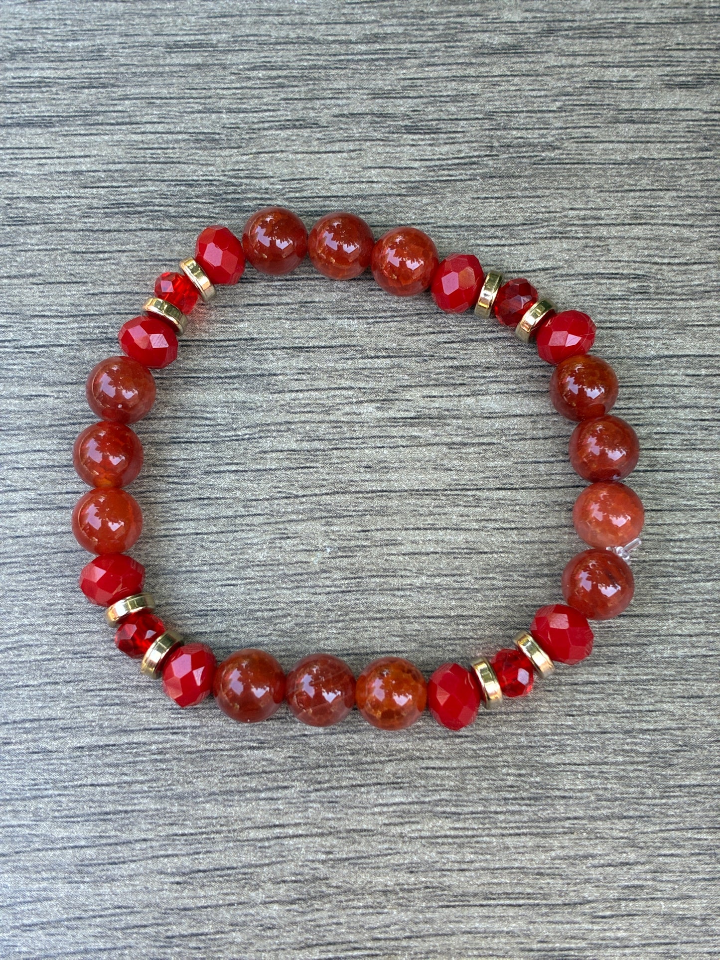 Fire Agate featuring Gold Accented Beaded Bracelet- Size Medium