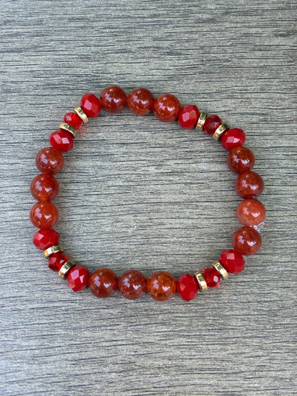 Fire Agate featuring Gold Accented Beaded Bracelet- Size Medium