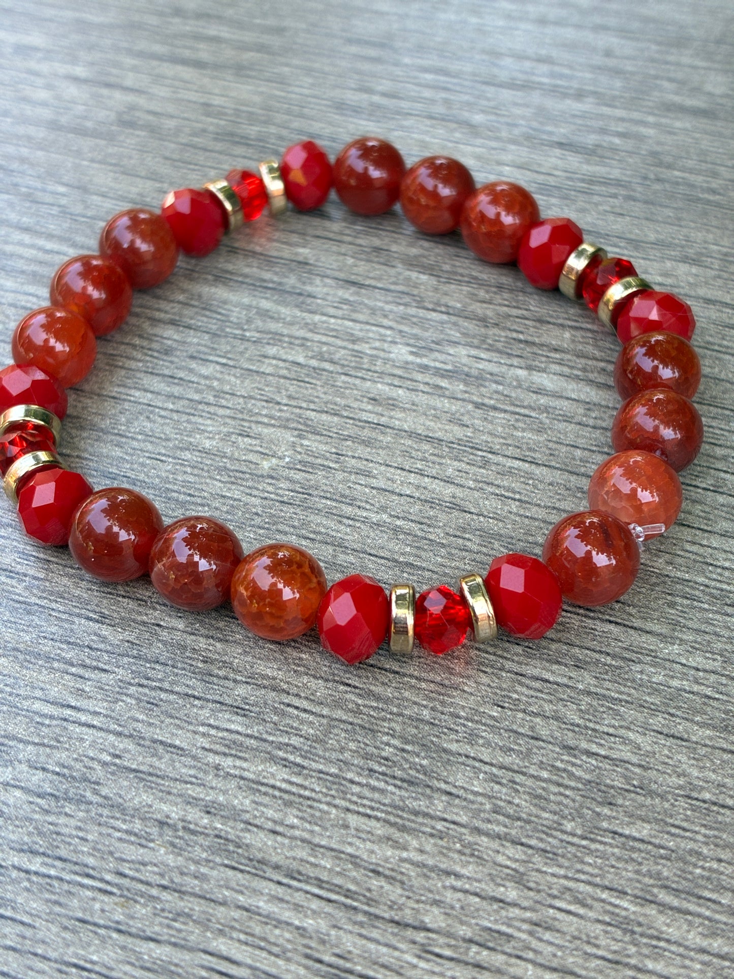 Fire Agate featuring Gold Accented Beaded Bracelet- Size Medium