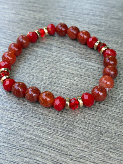 Fire Agate featuring Gold Accented Beaded Bracelet- Size Medium
