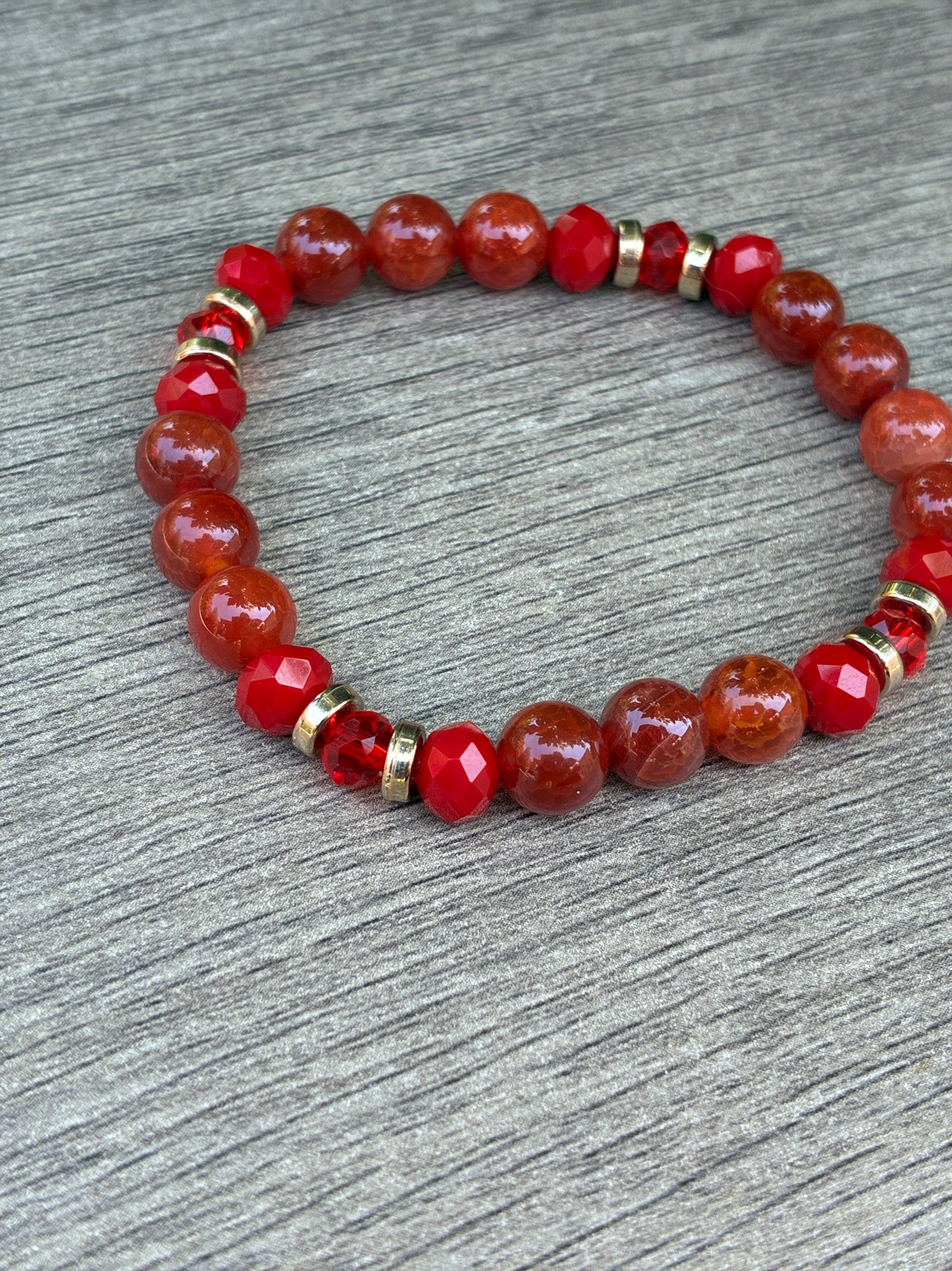 Fire Agate featuring Gold Accented Beaded Bracelet- Size Medium
