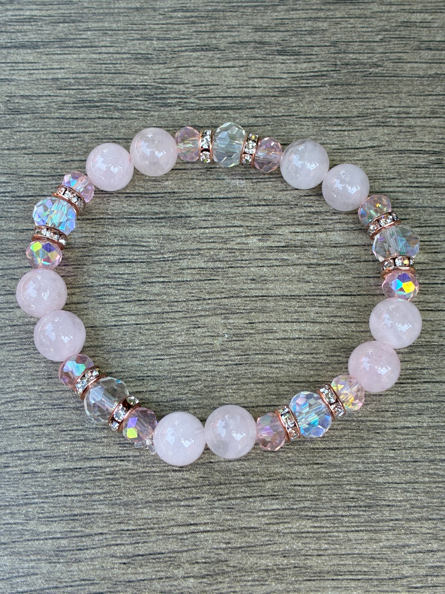 Rose Quartz featuring Rose Gold Diamond Accents Beaded Bracelet- Size Small