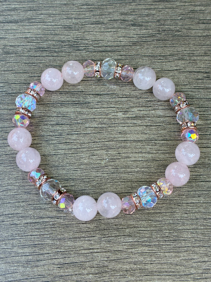 Rose Quartz featuring Rose Gold Diamond Accents Beaded Bracelet- Size Small