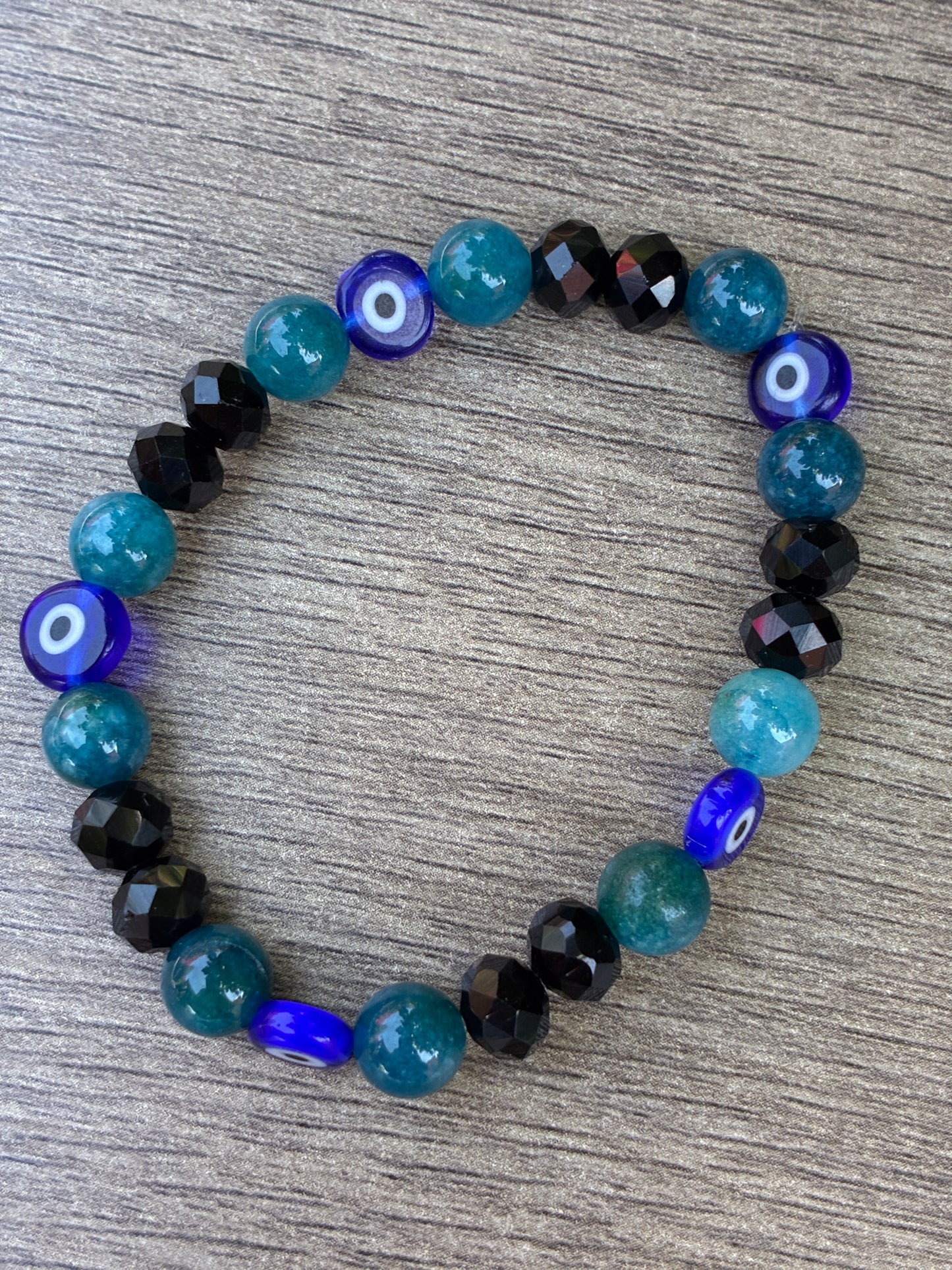 Apatite & Black Beaded Bracelet featuring Evil Eye Beads- Size Medium