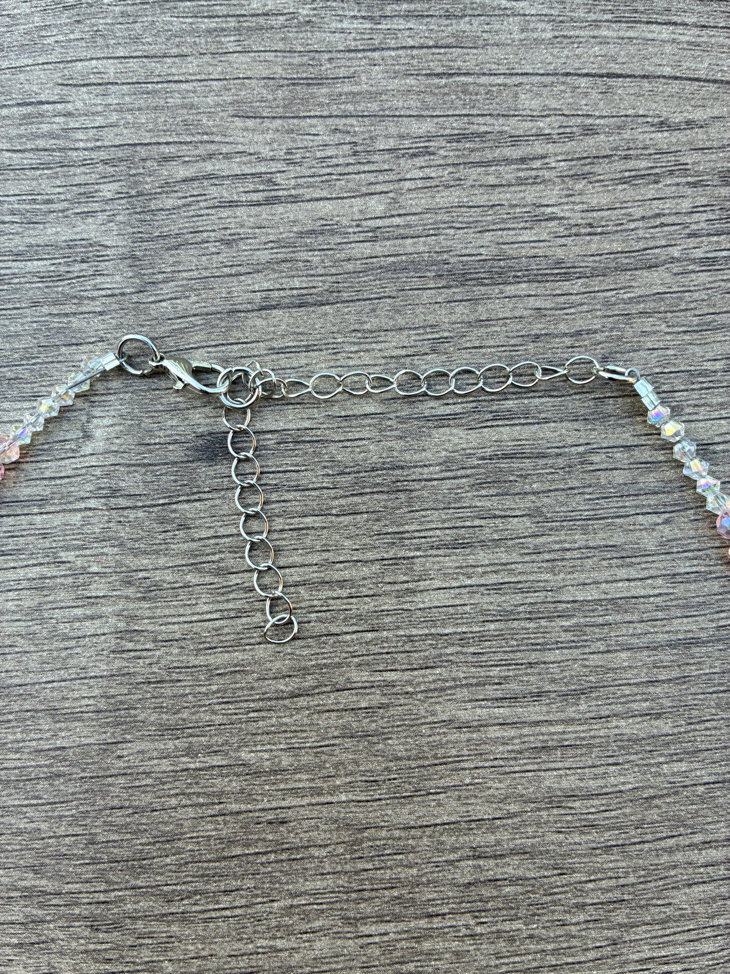 Pink Cat's Eye & Pink Beaded Choker Necklace, 20" with 2" Adjustable Chain