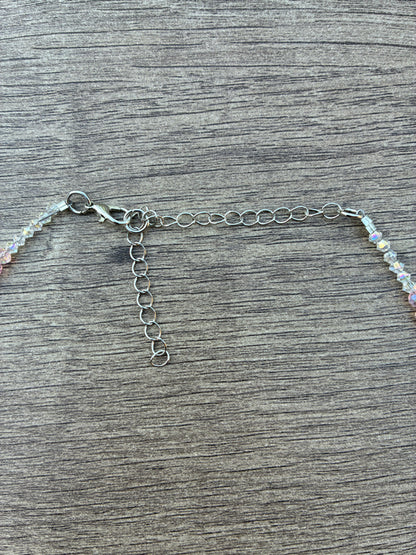 Pink Cat's Eye & Pink Beaded Choker Necklace, 20" with 2" Adjustable Chain