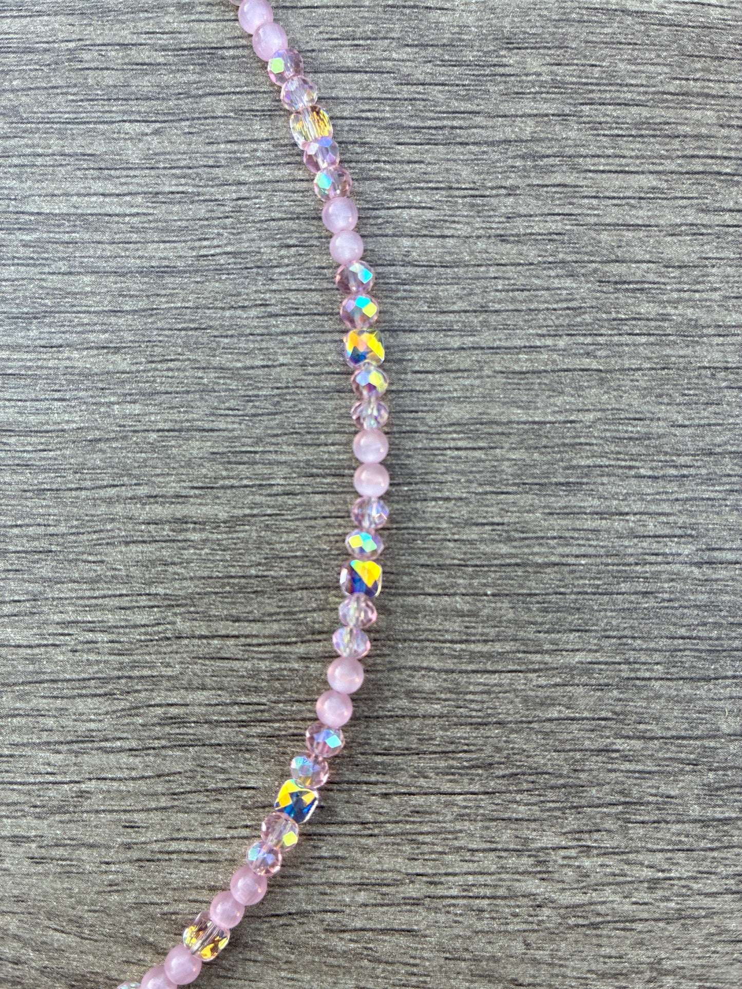 Pink Cat's Eye & Pink Beaded Choker Necklace, 20" with 2" Adjustable Chain