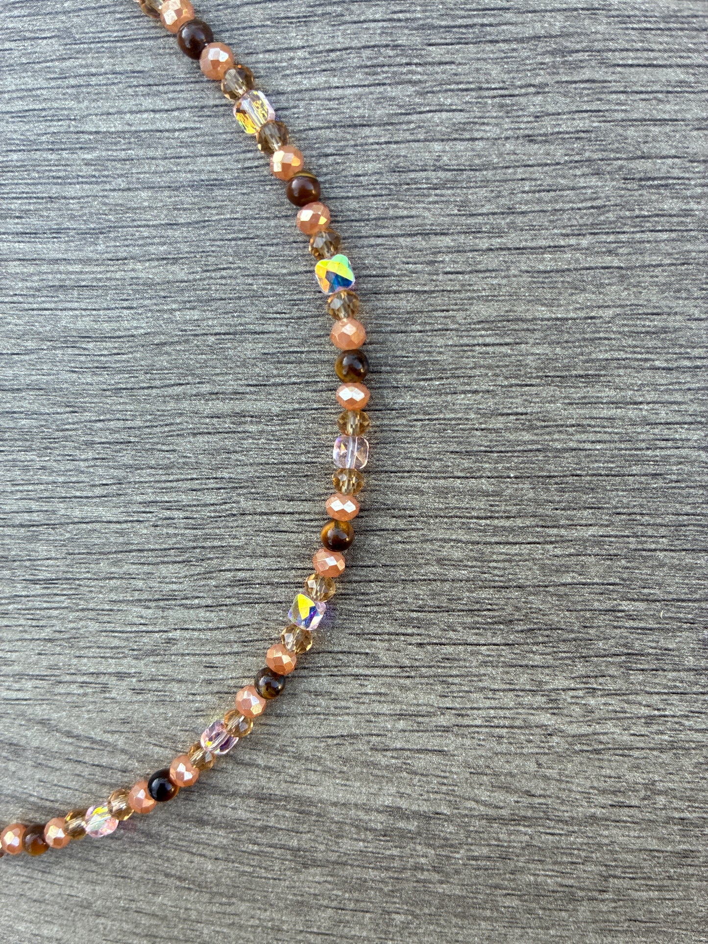 Tiger's Eye & Gold Beaded Choker Necklace 20", Adjustable 2" Chain