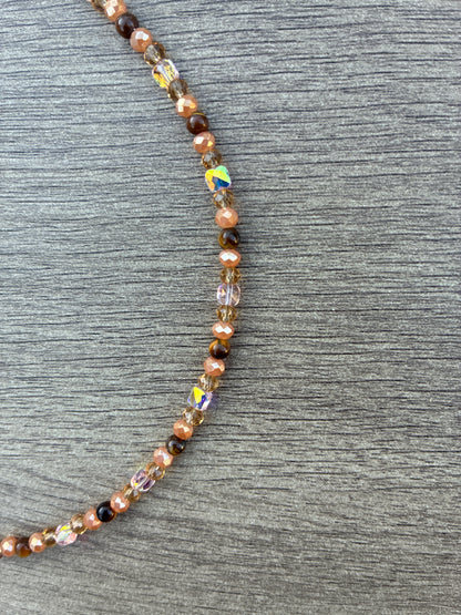 Tiger's Eye & Gold Beaded Choker Necklace 20", Adjustable 2" Chain