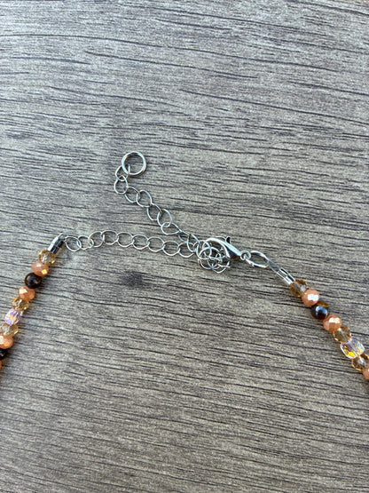 Tiger's Eye & Gold Beaded Choker Necklace 20", Adjustable 2" Chain