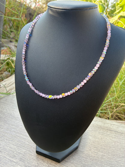 Pink Cat's Eye & Pink Beaded Choker Necklace, 20" with 2" Adjustable Chain